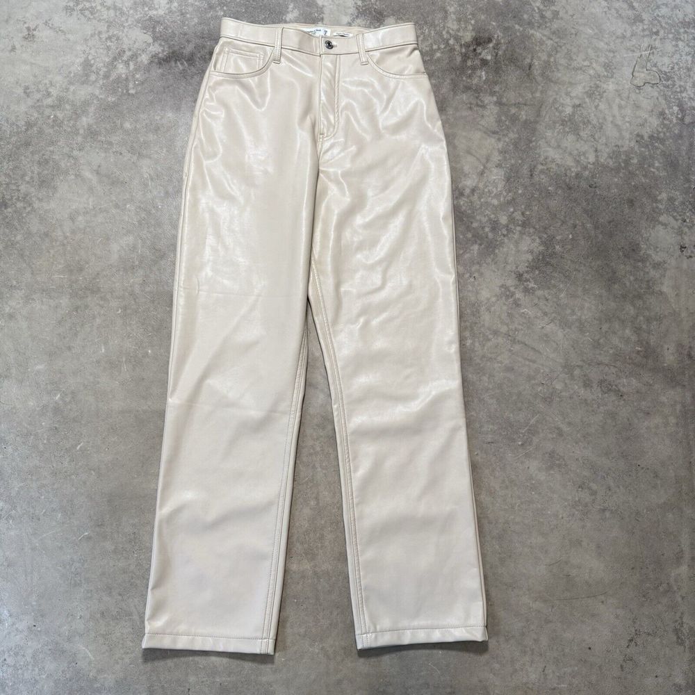 Abercrombie‎ Fitch Pants Womens 8 Ivory 90s Straight Ultra Hi Rise Vegan Leather